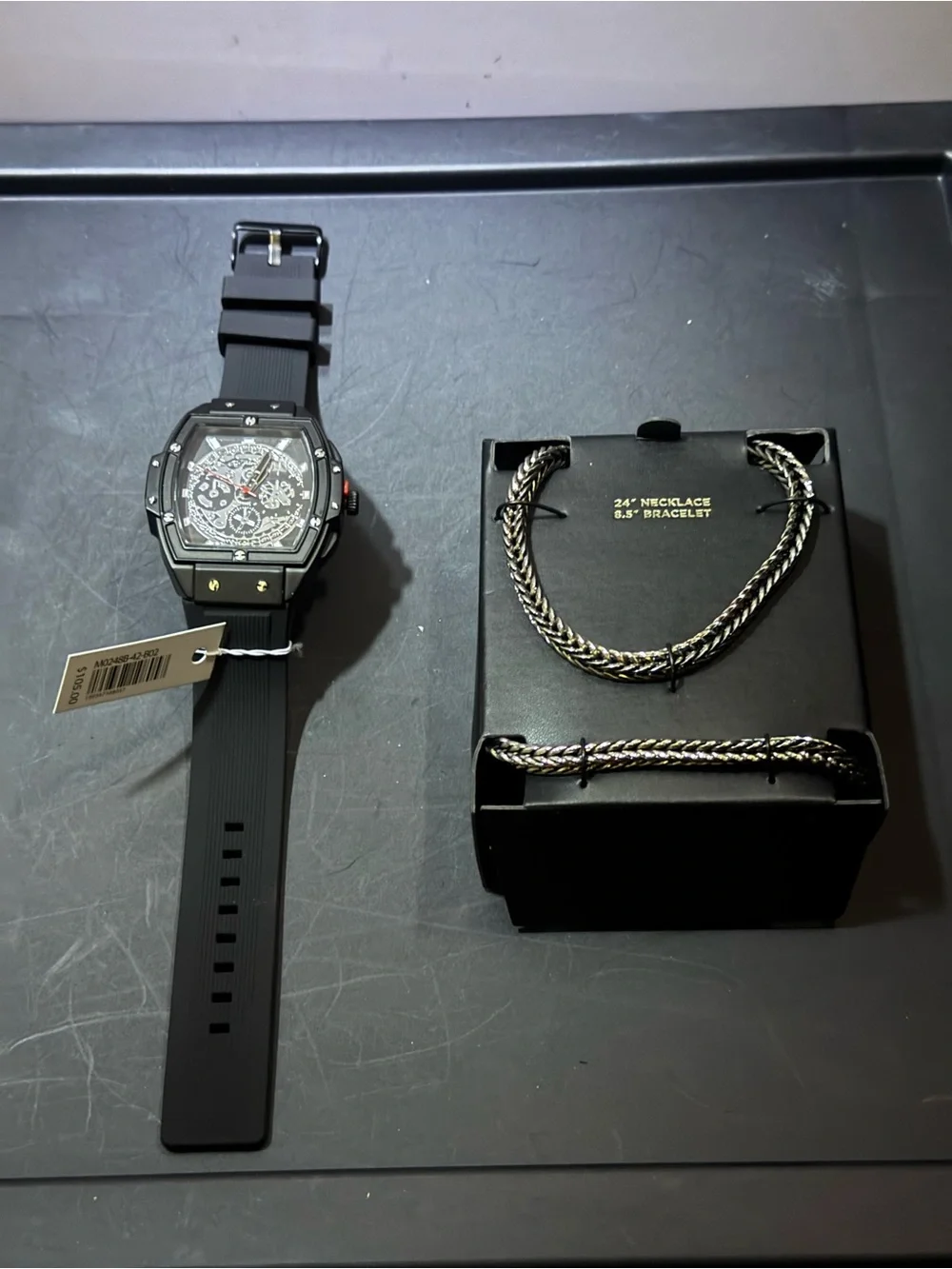 Ed Hardy Black and Silver Men's Watch & Jewelry Set